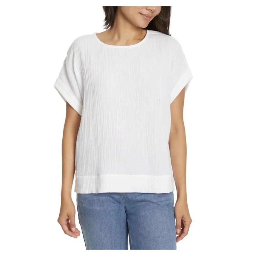 Gloria Vanderbilt Womens White Cotton Gauze Short Sleeve Blouse 2XL 1974570